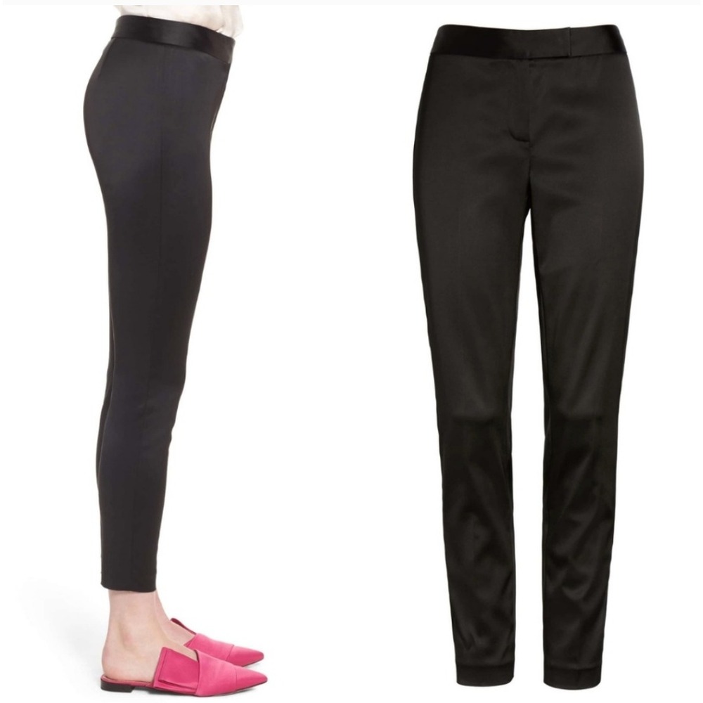 Lewit Black Satin Ankle Slim Fit Pants Womens Size 10 Officewear Classic Career